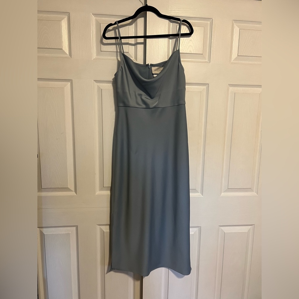 BHLDN Cali Satin Cowl Neck Midi Satin Dress